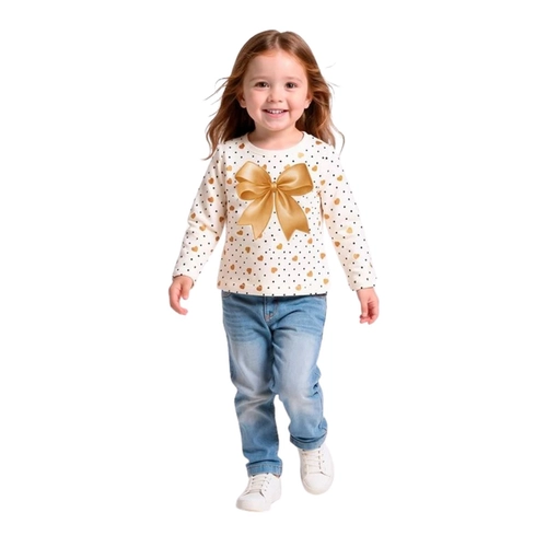 Blusa Manga Longa Kyly Feminina Bebê Laço Em Algodão