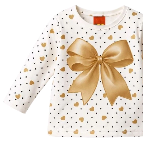 Blusa Manga Longa Kyly Feminina Bebê Laço Em Algodão