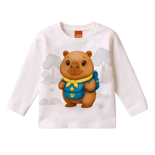 Camiseta Manga Longa Kyly Bebê Masculina Ursinho Em Algodão