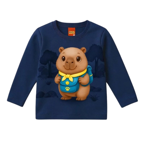 Camiseta Manga Longa Kyly Bebê Masculina Ursinho Em Algodão