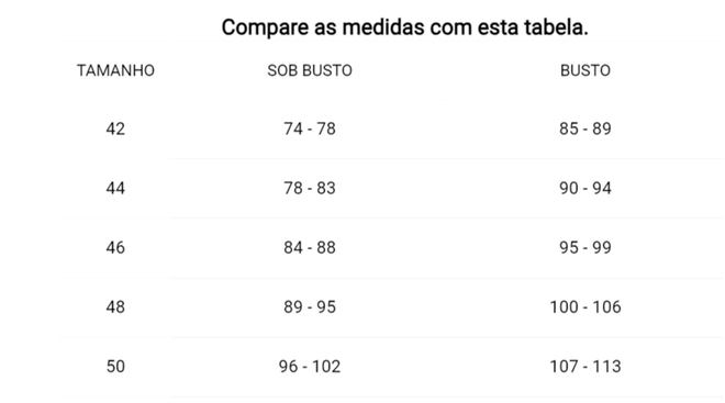 Tabela de Medidas