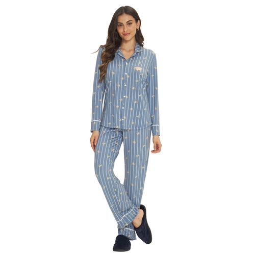 Pijama Americano Manga Longa Danka Feminino Adulto Listra Floral Peach Touch