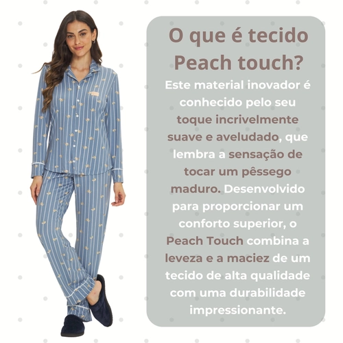 Pijama Americano Manga Longa Danka Feminino Adulto Listra Floral Peach Touch