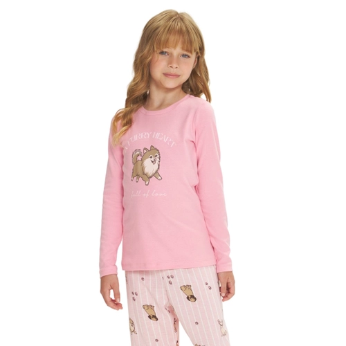 Pijama Manga Longa Danka Feminino Infantil Rosa Pets Em Poliviscose