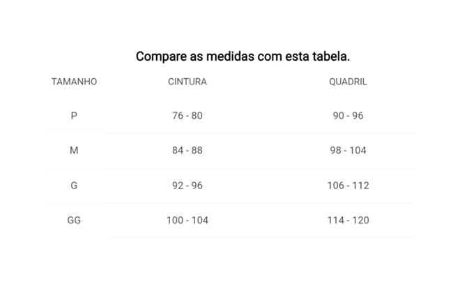 Tabela de Medidas