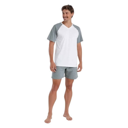Pijama Manga Curta Mash Masculino Adulto Com Shorts Gola V Algodão