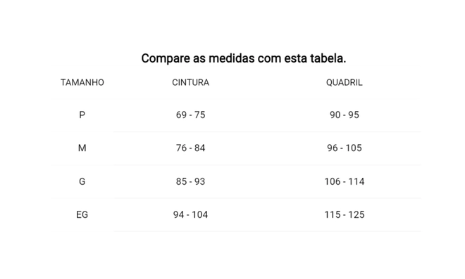 Tabela de Medidas