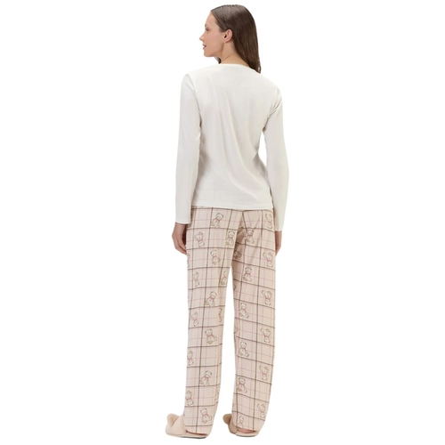 Pijama Manga Longa Cor Com Amor Feminino Adulto Ursinho Em Malha Comfort