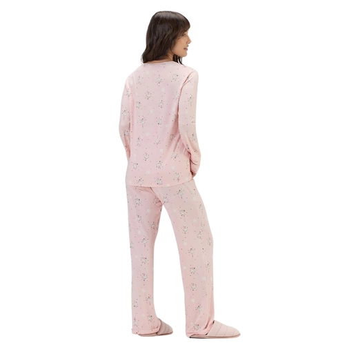 Pijama Manga Longa Cor Com Amor Feminino Adulto Bailarinas Em Malha Visco Comfy