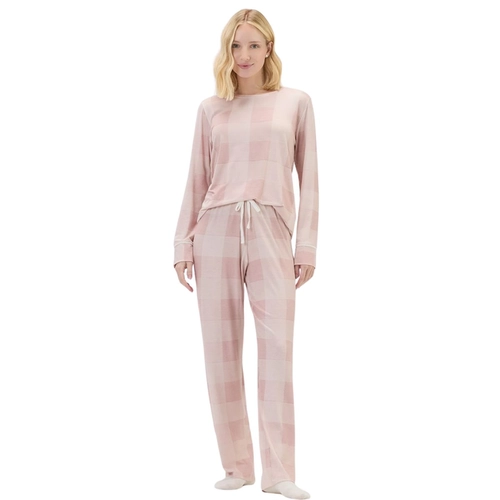 Pijama Manga Longa Cor Com Amor Feminino Adulto Xadrez Em Malha Visco Comfy