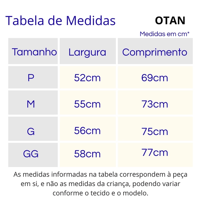 Tabela de Medidas