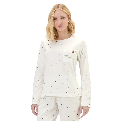 Pijama Manga Longa Cor Com Amor Feminino Adulto Ursinhos Em Algodão