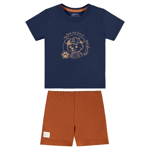 Conjunto Kamylus Infantil Bebê Masculino Manga Curta E Shorts Meia Malha P/G