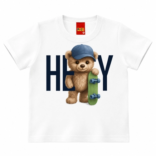 Camiseta Manga Curta Kyly Infantil Masculino Ursinho Em Algodão 1/3