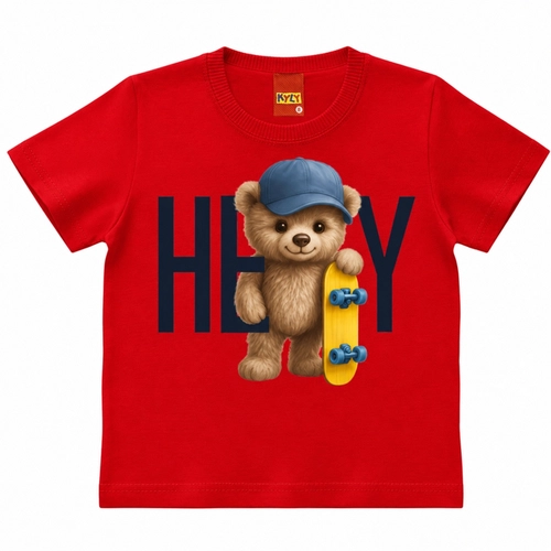 Camiseta Manga Curta Kyly Infantil Masculino Ursinho Em Algodão 1/3