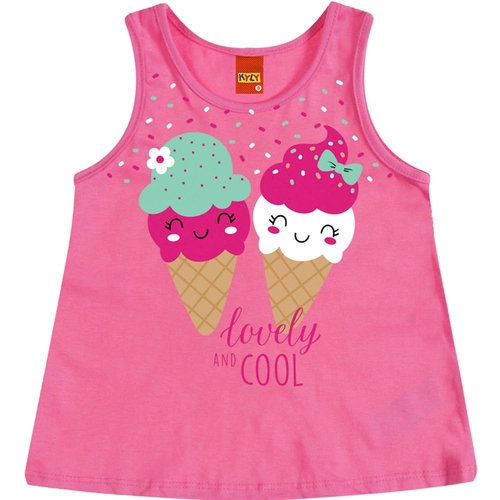 Blusa Regata Kyly Infantil Feminina Sorvete Em Meia Malha Algodão 1/3