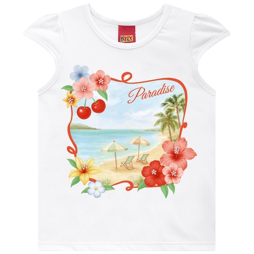 Blusa Manga Curta Kyly Infantil Feminina Tropical Em Algodão 4/8