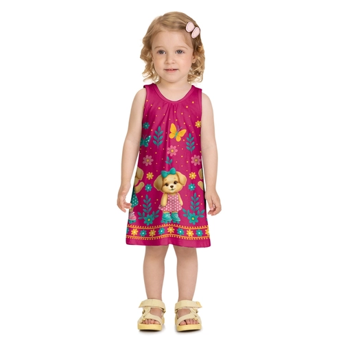 Vestido Kyly Infantil Feminino Cachorrinho Em Malha 1/3