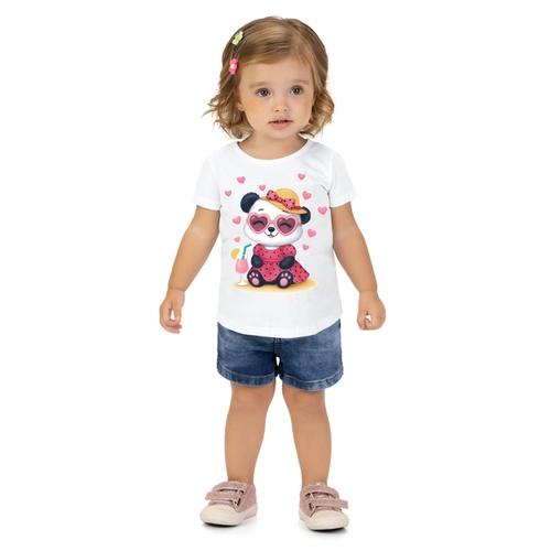 Blusa Manga Curta Kyly Infantil Feminina Pandinha Em Algodão 1/3