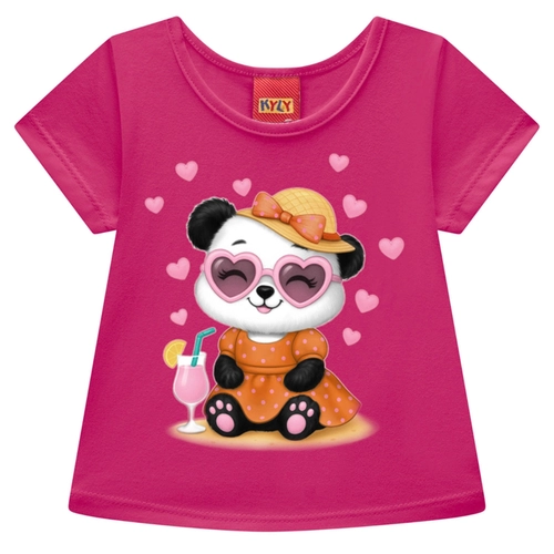Blusa Manga Curta Kyly Infantil Feminina Pandinha Em Algodão 1/3