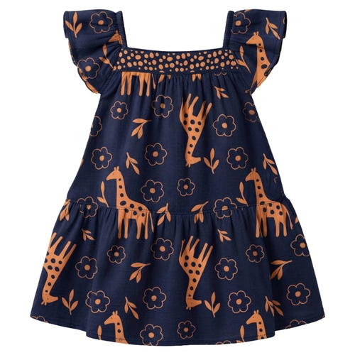 Vestido Manga Curta Kyly Infantil Feminino Girafinha Em Algodão 4/8