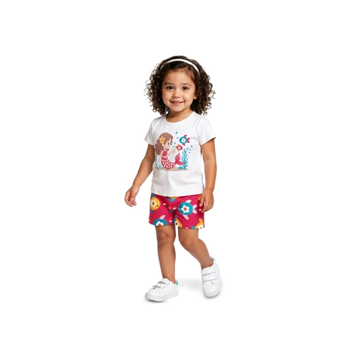 Conjunto Manga Curta Kyly Infantil Feminino Sereia Com Shorts Em Cotton 1/3
