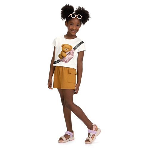Conjunto Manga Curta Kyly Juvenil Feminino Com Short Ursinho Em Cotton 10/16
