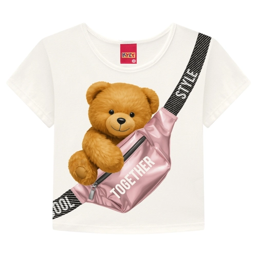 Conjunto Manga Curta Kyly Juvenil Feminino Com Short Ursinho Em Cotton 10/16