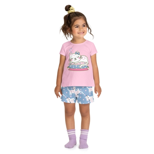 Pijama Manga Curta Kyly Infantil Feminino Brilha No Escuro Em Algodão 4/10