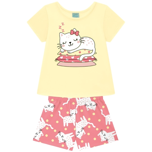 Pijama Manga Curta Kyly Infantil Feminino Brilha No Escuro Em Algodão 4/10