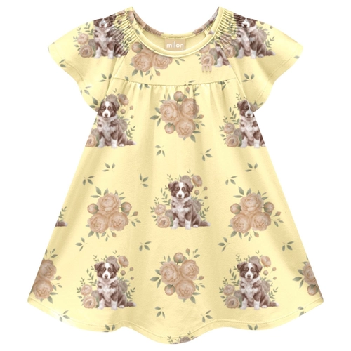 Vestido Manga Curta Milon Infantil Feminino Flores Em Cotton 1/3