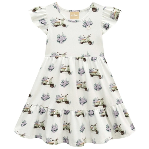 Vestido Manga Curta Milon Infantil Feminino Flores Em Cotton 4/8