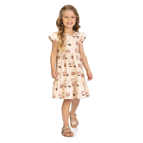 Vestido Manga Curta Milon Infantil Feminino Flores Em Cotton 4/8