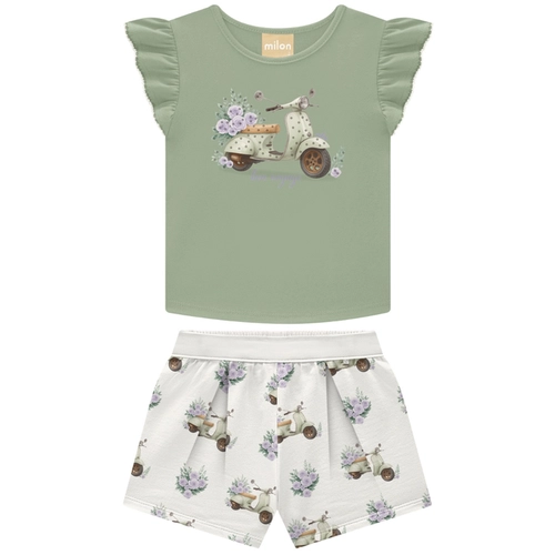 Conjunto Manga Curta Milon Infantil Feminino Com Shorts Em Cotton 4/8
