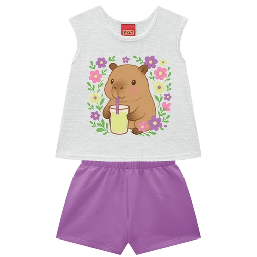 Conjunto Regata Kyly Infantil Feminino Com Shorts Garotinha Em Cotton 1/3