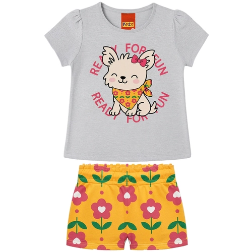 Conjunto Manga Curta Kyly Infantil Feminino Cachorrinho Em Cotton 4/8
