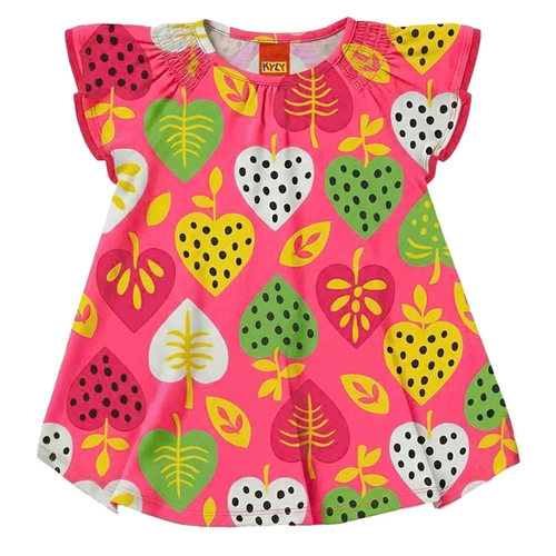 Vestido Manga Curta Kyly Infantil Feminino Corações Em Cotton 1/3