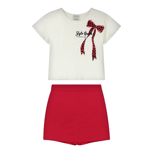 Conjunto Alakazoo! Juvenil Feminino Blusa Manga Curta Laço Com Shorts Saia Moletinho