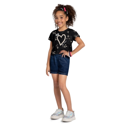 Blusa Manga Curta Kyly Juvenil Feminina Coração Em Cotton 10/16
