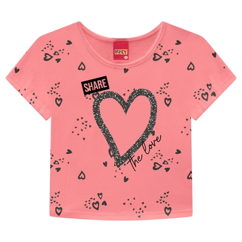 Blusa Manga Curta Kyly Juvenil Feminina Coração Em Cotton 10/16
