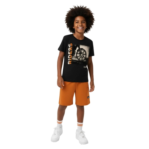 Conjunto Manga Curta Juvenil Masculino Motocicleta Em Cotton 10/16