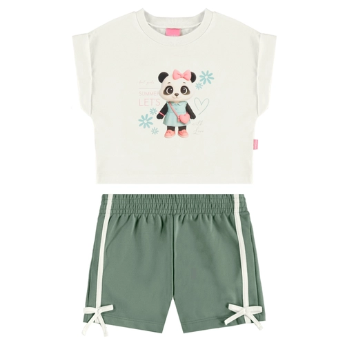 Conjunto Manga Curta Kamylus Infantil Feminino Lina Lou Em Meia Malha Penteada 4/10