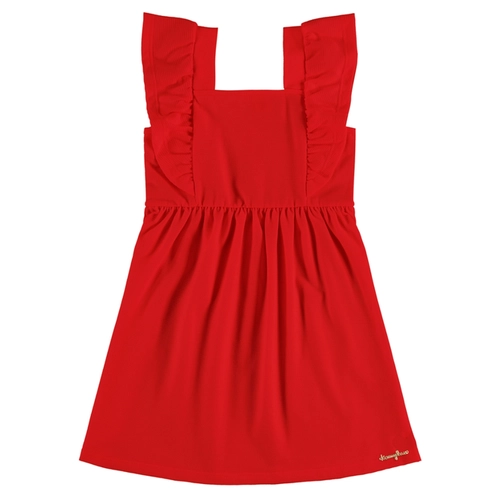 Vestido Regata Kamylus Infantil Feminino Liso Com Babados Em Malha Pique Trabalhado 4/10