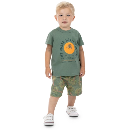 Conjunto Manga Curta Kamylus Infantil Masculino Coqueiro Em Malha Penteada 4/10