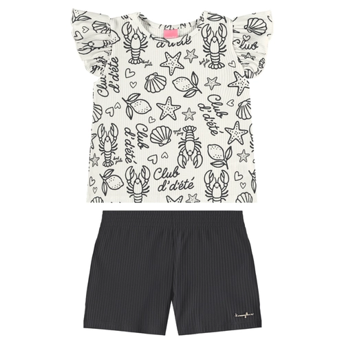 Conjunto Manga Curta Kamylus Infantil Feminino Mar Em Malha Canelada 4/10