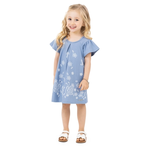 Vestido Manga Curta Kamylus Infantil Feminino Em Cotton Jeans 1/3
