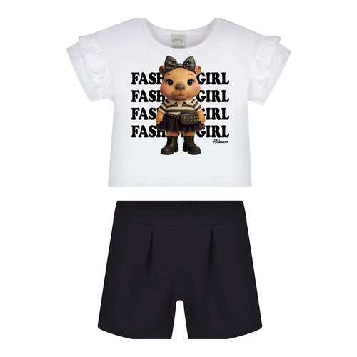 Conjunto Manga Curta Alakazoo! Infantil Feminino Com Shorts Bichinhos Em Algodão 1/3