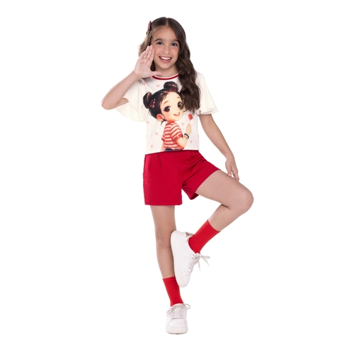 Conjunto Manga Curta Alakazoo! Infantil Feminino Com Shorts Garotinha Em Malha 4/10