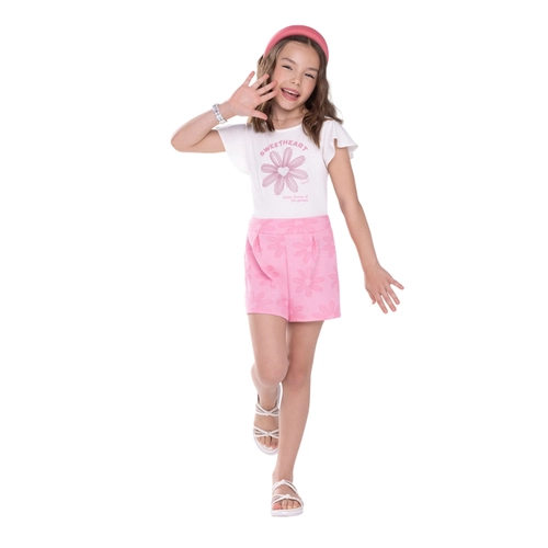 Conjunto Manga Curta Alakazoo! Juvenil Feminino Com Shorts Flor Em Cotton 12/16
