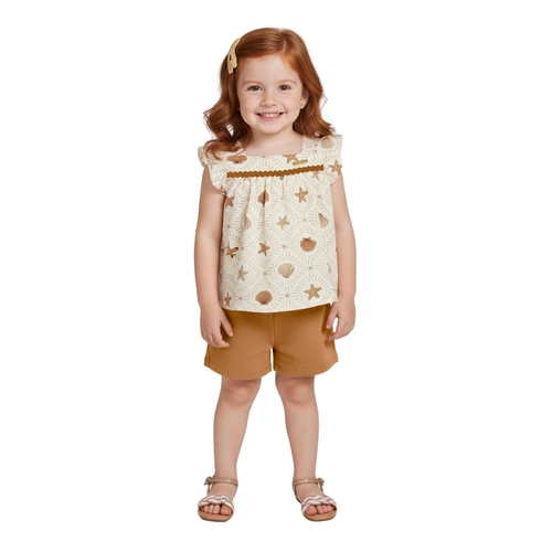 Conjunto Regata Alakazoo! Infantil Feminino Com Short Conchas Em Cotton 1/3